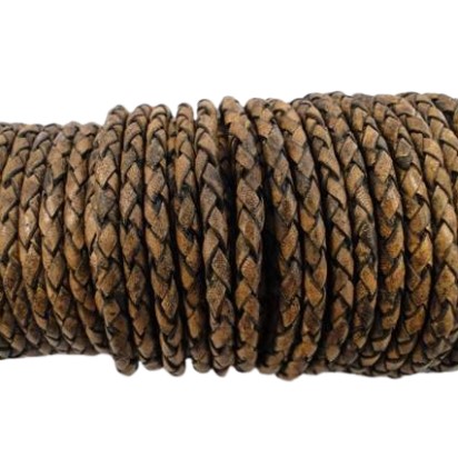 Pyöreä punottu vintage ruskea nahkanaru 3 mm Pyöreä punottu vintage ruskea nahkanaru 3 mm