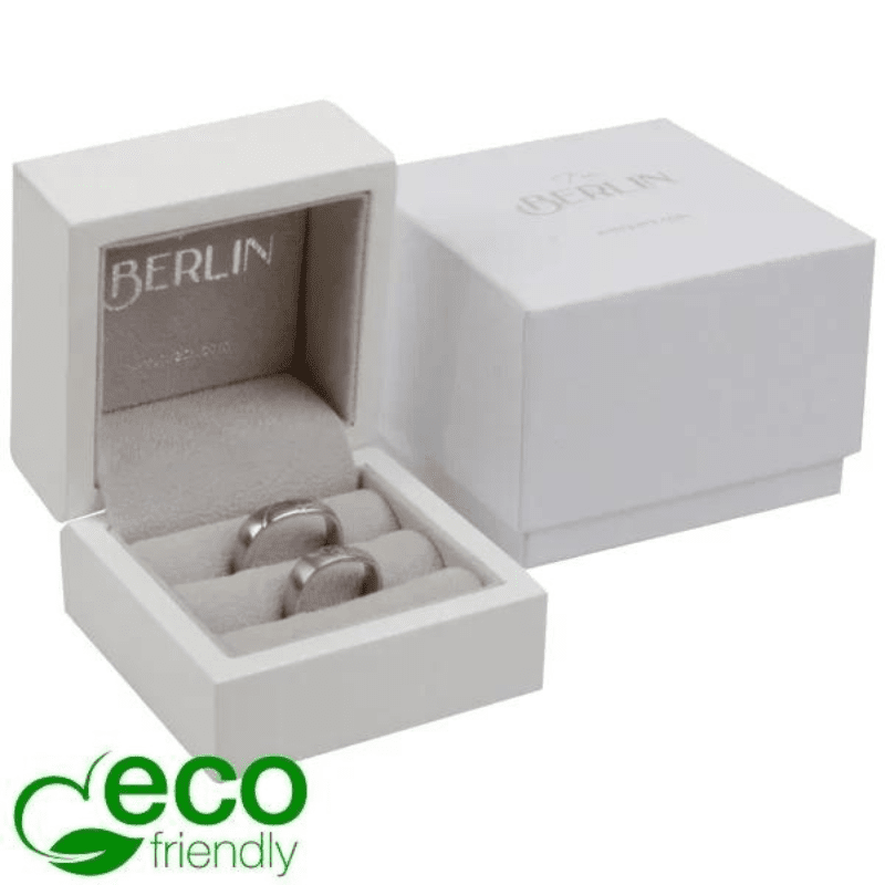 Berlin ECO Jewellery Box for Wedding Rings Glossy White 1 Berlin ECO Korurasia vihkisormuksille kiiltävä valkoinen puu / vaaleanharmaa veluurisisus - Image 1