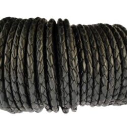 Oslo Round Braided Leather Cord- 8mm-Black