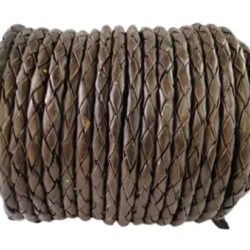 Oslo Round Braided Leather Cord - Dark Brown - 4mm