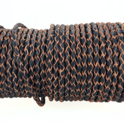 Round Braded leather cord Black with Brown inside SEBBD71 3mm